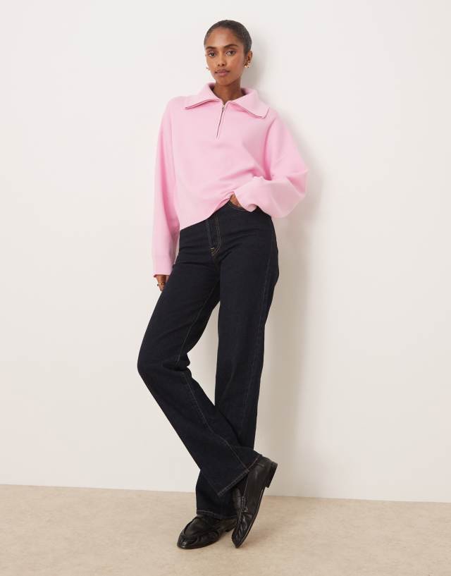 Mango quarter zip polo sweater in pink | ASOS