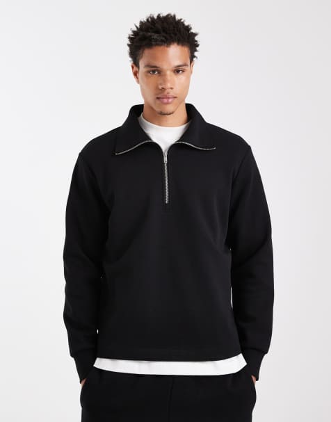 Mango quarter zip polo top in black - view 1