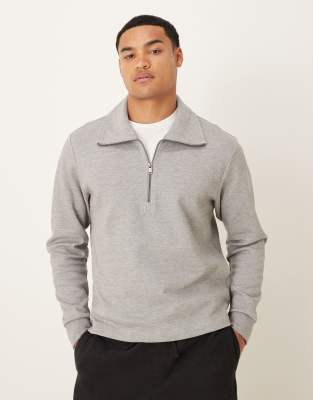 Mango Quarter Zip Polo Top In Gray