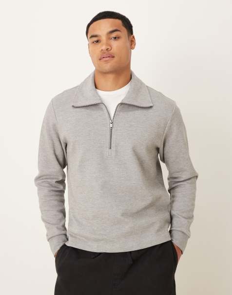 Mango quarter zip polo top in light gray - view 1