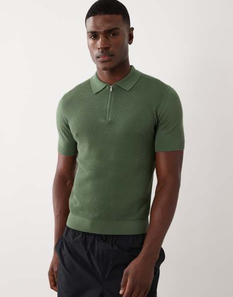 Mango quarter zip poloshirt in green - view 1