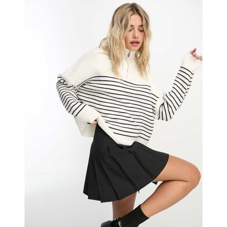 Mango quarter zip striped jumper in white ASOS