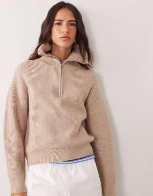 Mango Quarter Zip Sweater In Brown
