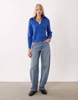 Mango Quarter Zip Sweater In Blue
