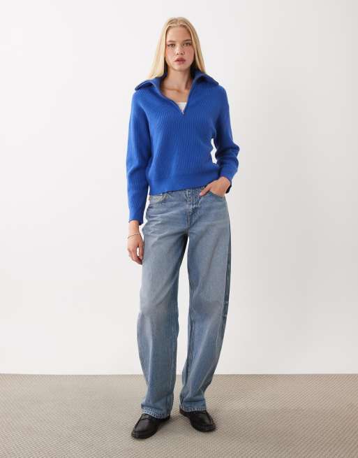 Mango quarter zip sweater in electric blue, 2 of 4