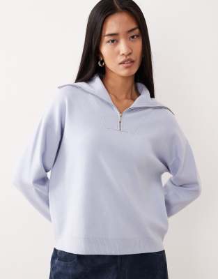 Mango Quarter Zip Sweater In Blue