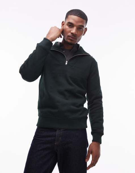 Mango quarter zip sweatshirt in dark green - view 1