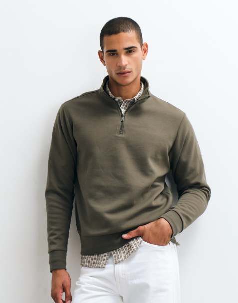 Mango quarter zip sweatshirt in khaki - view 1