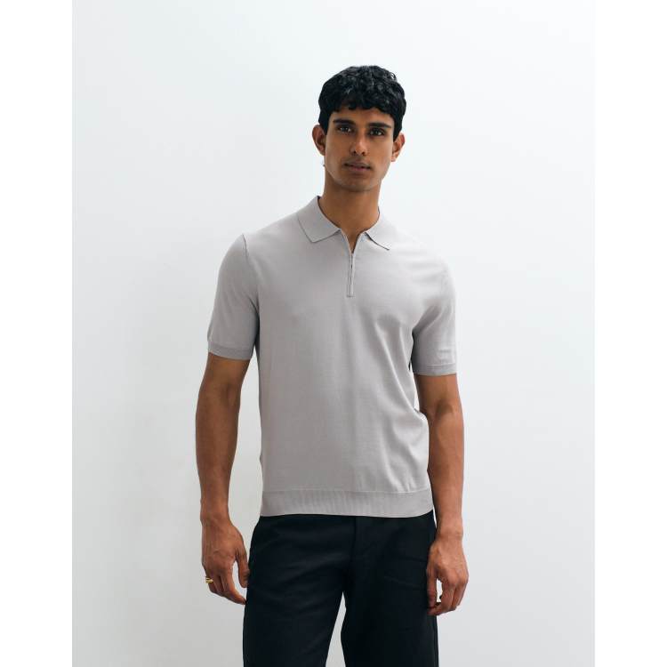 Mango quarter zip t-shirt in stone | ASOS