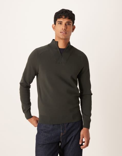 Mango quarter zip top in dark green - view 1