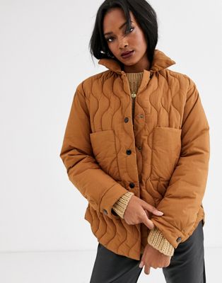 Mango quilt detail padded jacket in brown | ASOS