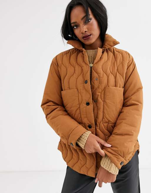 Mango quilt detail padded jacket in brown