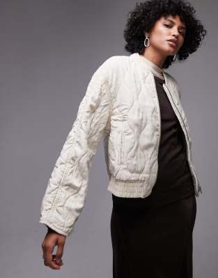 quilted bomber jacket in ecru-Neutral