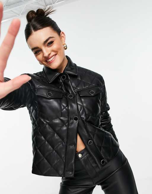 Mango quilted hot sale leather jacket