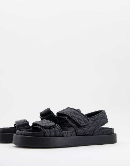 Mango quilted grandad sandal in black