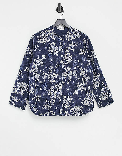 Mango quilted jacket in blue floral