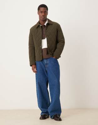 Mango Quilted Jacket In Green