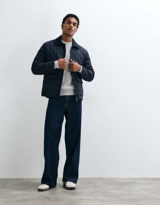 Mango Quilted Jacket In Navy