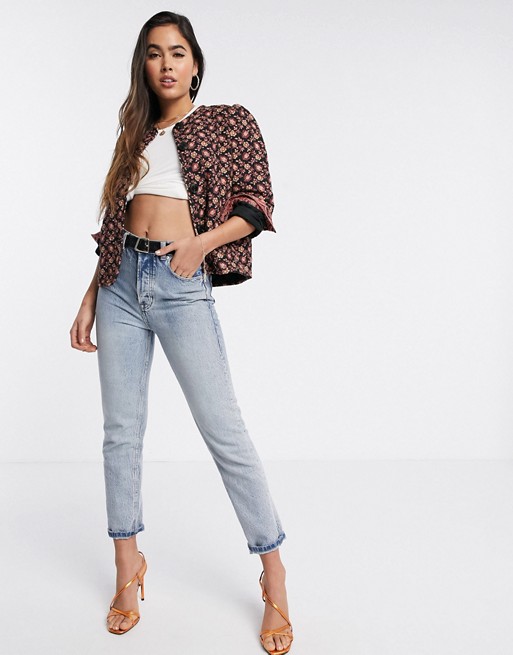Mango quilted printed jacket in multi