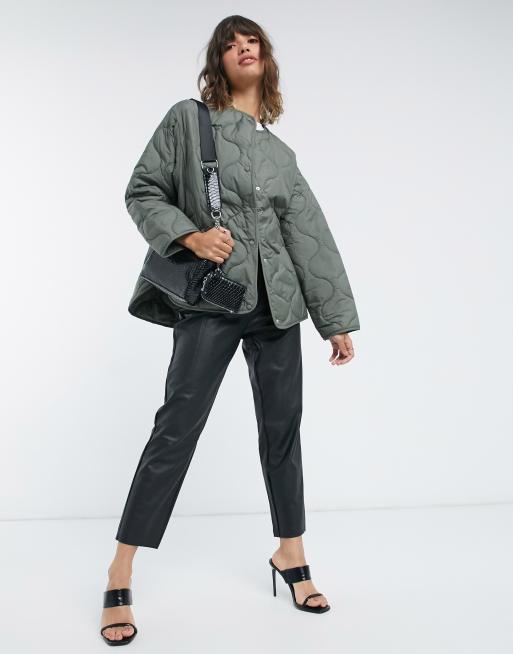 Mango quilted puffer jacket in khaki