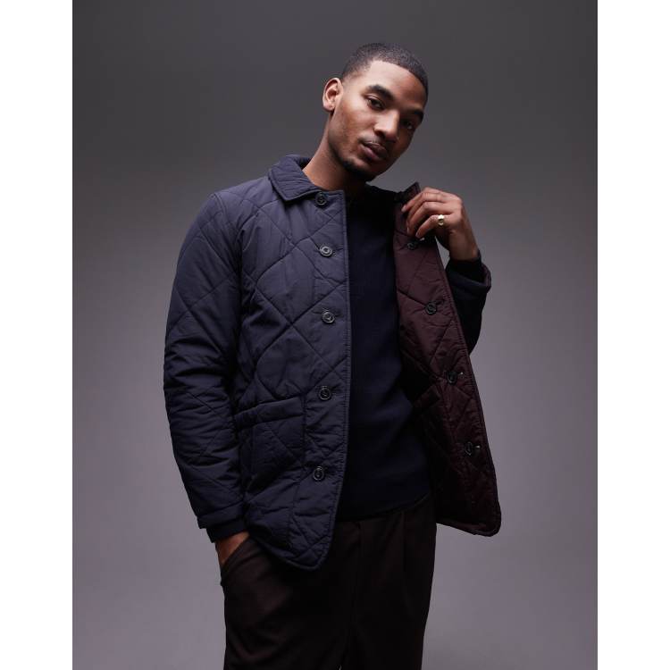 Mango quilted reversible jacket in navy & burgundy | ASOS