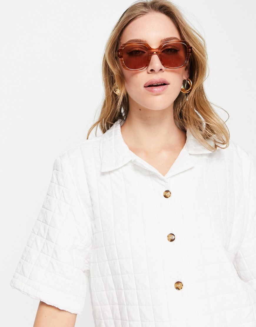 Mango quilted shirt co-ord in white