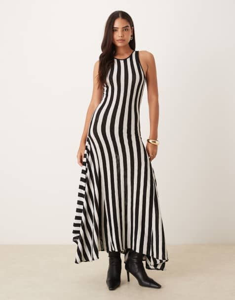 Mango racer maxi dress in black and white stripe - view 1
