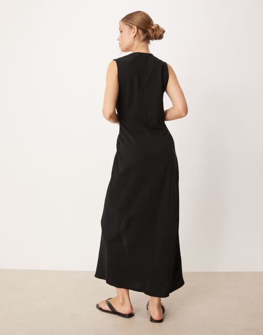 Mango - Gathered Cotton Midi-Dress Black - 2 - Woman