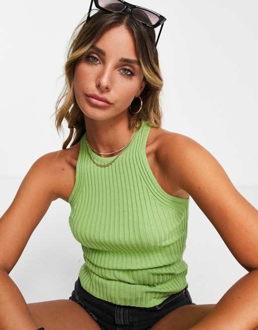 Mango racer ribbed vest in lime green ASOS