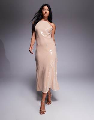 Mango Racer Sequin Midaxi Dress In Neutral