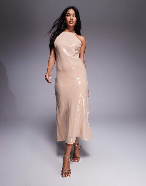 Mango racer sequin midaxi dress in beige - view 1