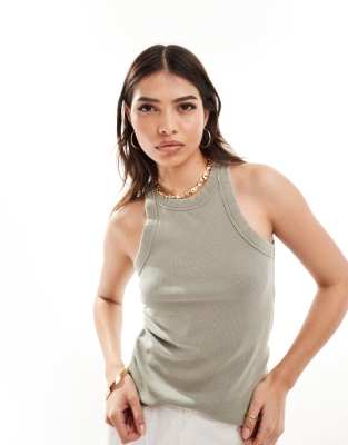 Mango Racer Tank Top In Washed Khaki-green