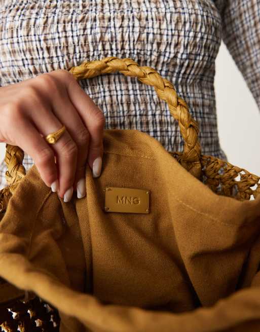 Mango raffia bucket bag with linning in tan ASOS