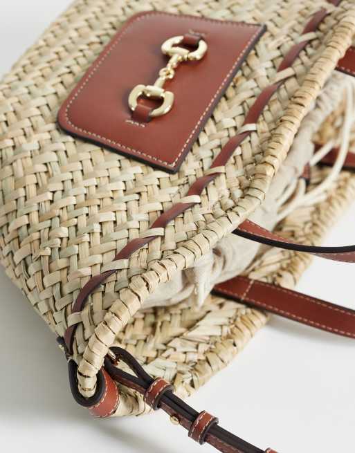 Mango raffia bucket crossbody bag in beige, 3 of 4