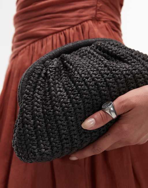 Mango raffia clutch bag in black