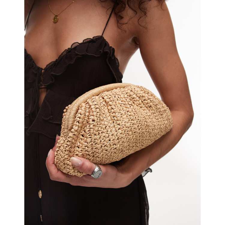 Mango raffia clutch bag in light beige ASOS - Main Image