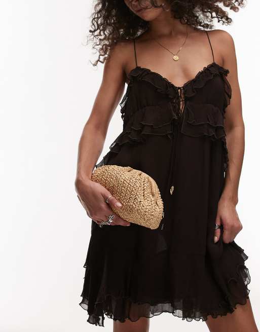 Mango raffia clutch bag in light beige