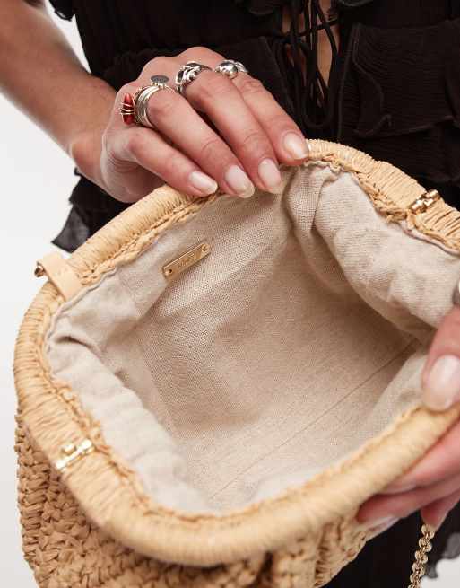 Mango raffia clutch bag in light beige