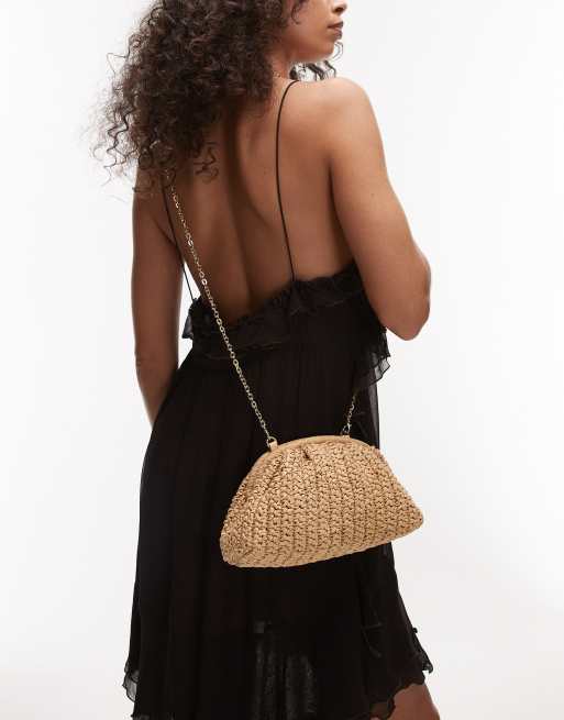 Mango raffia clutch bag in light beige