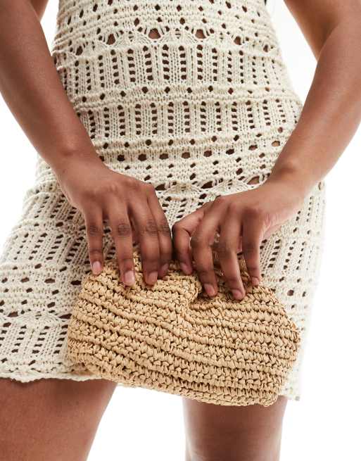  Mango raffia clutch bag in natural 