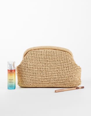 Mango Raffia Clutch With Detatchable Chain In Neutral
