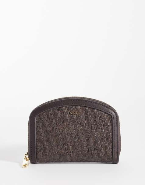 Mango raffia effect wallet in brown - view 1