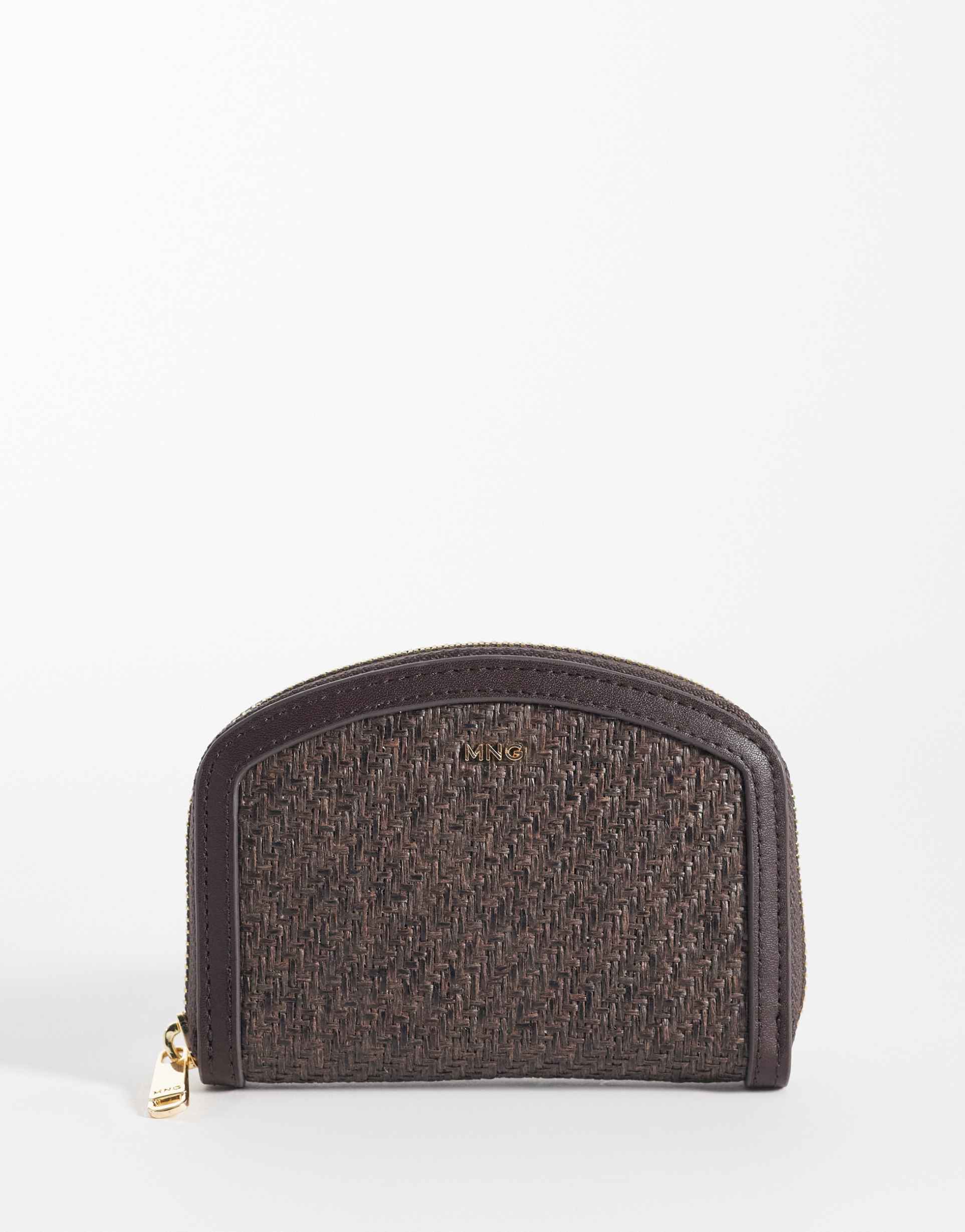 mango raffia effect wallet in brown