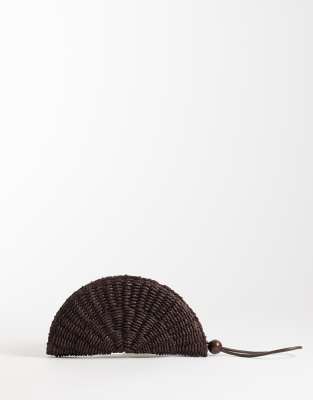 Mango Raffia Fan Clutch Bag In Brown