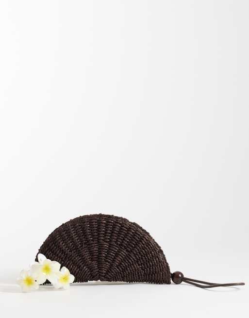 Mango raffia fan clutch bag in brown, 2 of 4