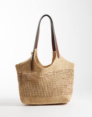 Mango Raffia Hand Bag With Inner Lining In Yellow