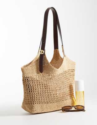 Mango Raffia Hand Bag With Inner Lining In Yellow