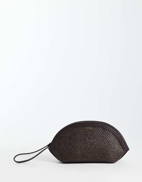 Mango raffia look oval clutch bag in brown - view 1