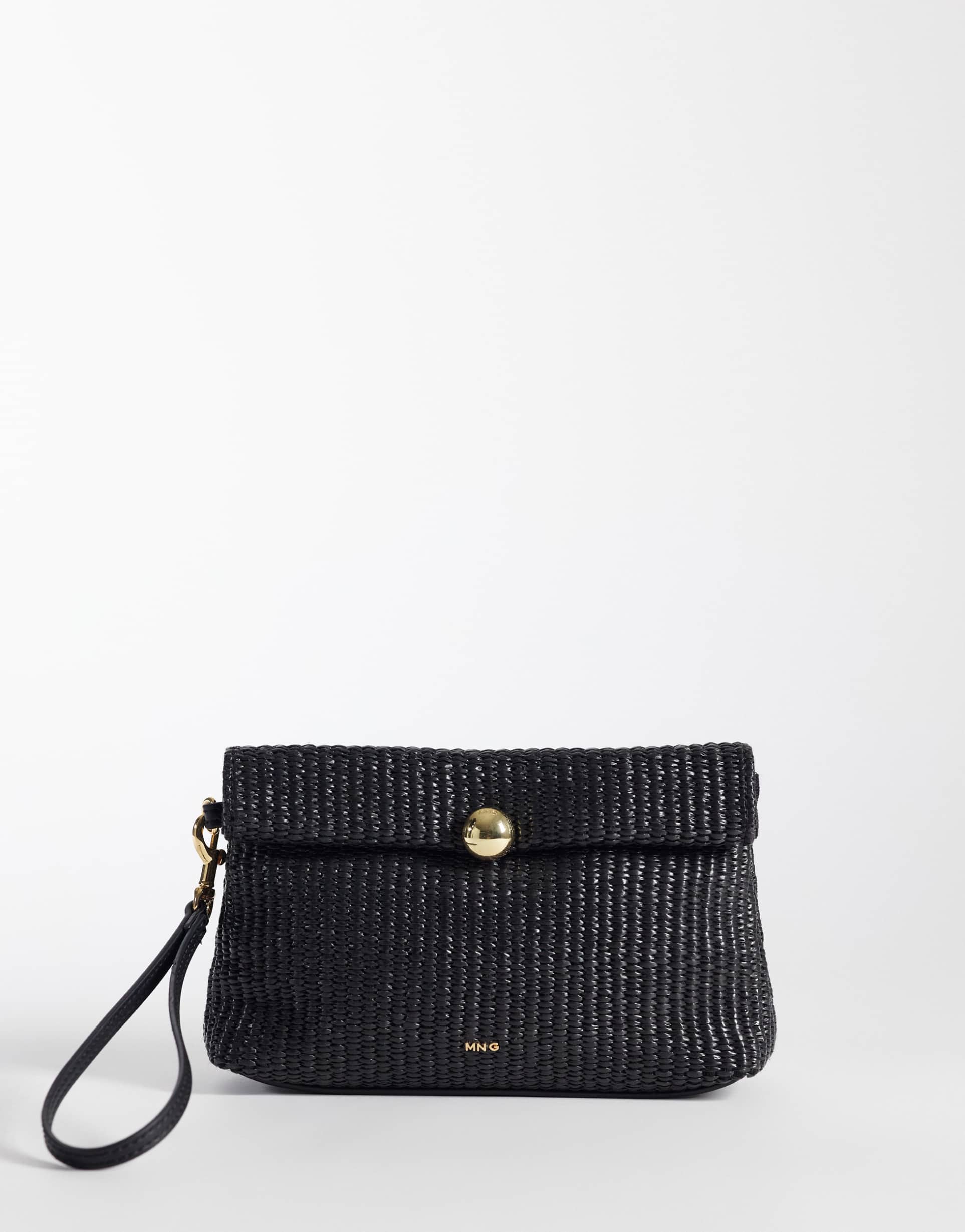 mango raffia look slouchy clutch bag in black