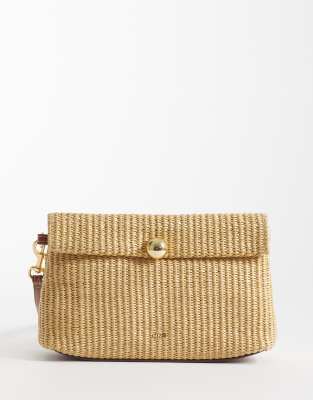Mango Raffia Look Slouchy Clutch Purse In Neutral